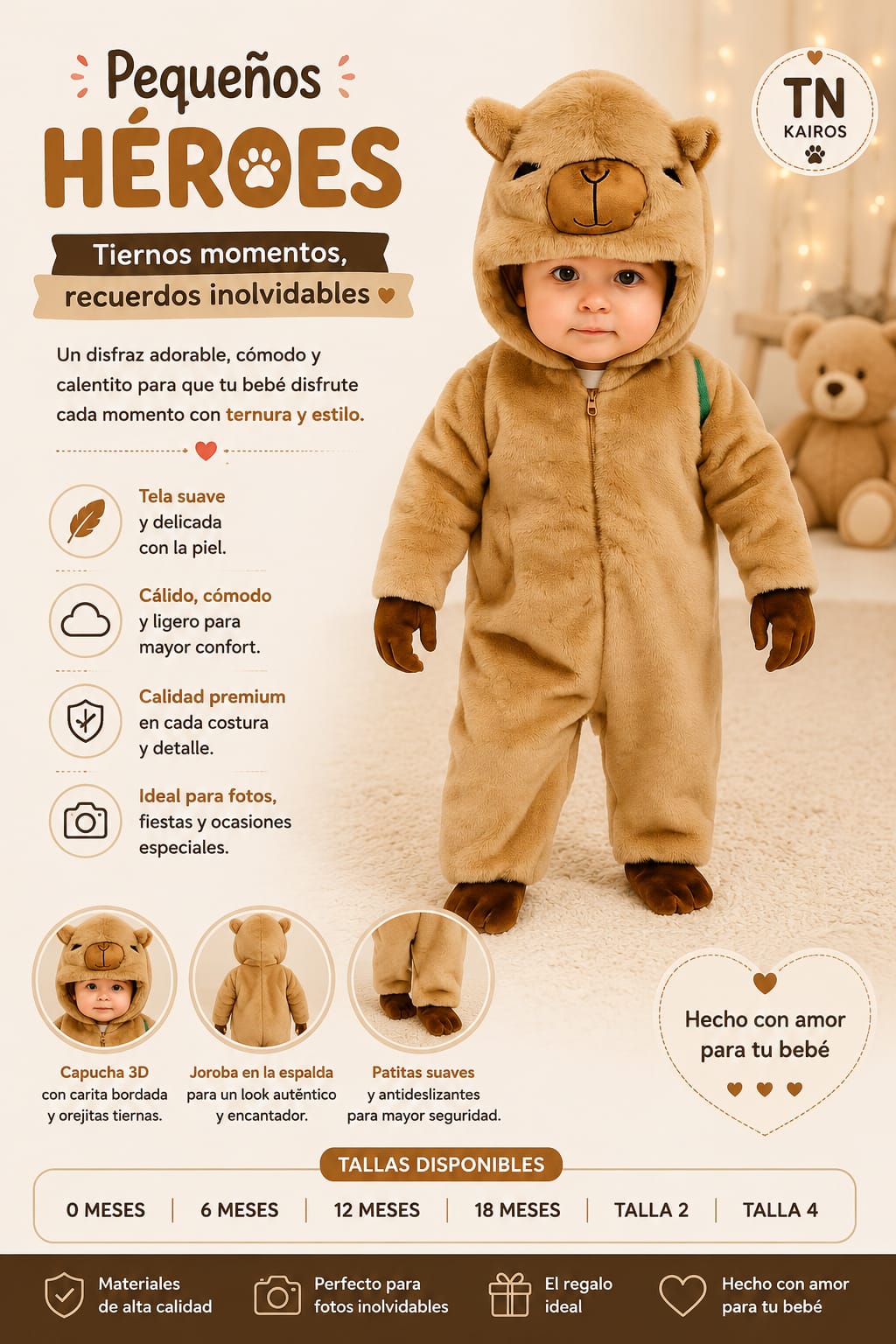 Disfraz de Capibara Peluchito para bebé
