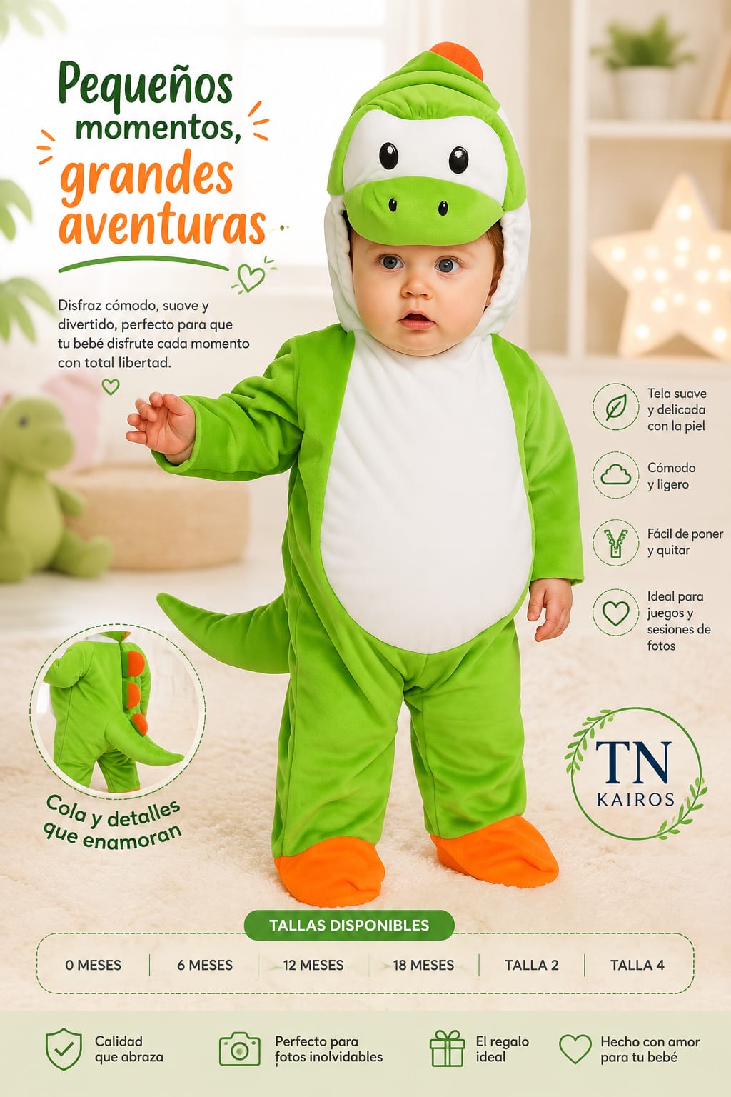Disfraz de Yoshi Aventurero para bebé