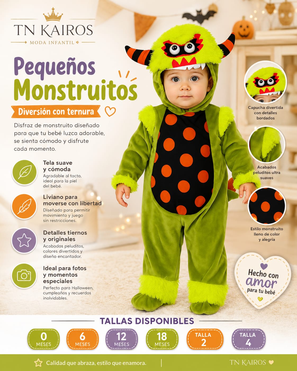 Disfraz de Monstruito Verde para bebé
